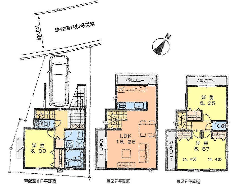 Floor plan. (B Building), Price 45,800,000 yen, 3LDK, Land area 66.02 sq m , Building area 104.33 sq m