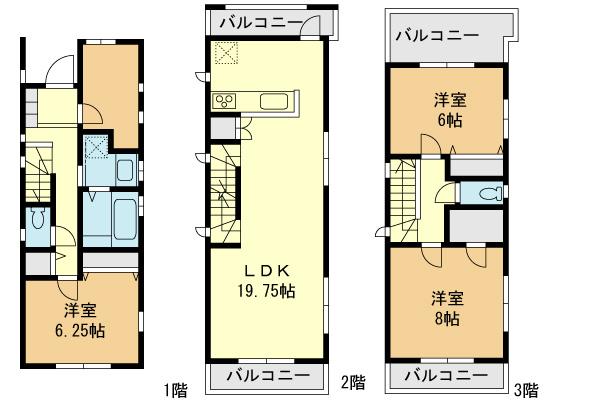 Floor plan. (A Building), Price 49,800,000 yen, 3LDK, Land area 83.98 sq m , Building area 107 sq m