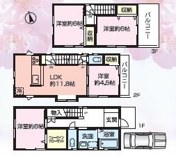 Floor plan. (E Building), Price 49,300,000 yen, 4LDK, Land area 70.08 sq m , Building area 92.73 sq m