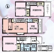 Floor plan. (D Building), Price 49,800,000 yen, 4LDK, Land area 70.04 sq m , Building area 92.73 sq m