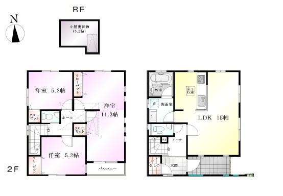Floor plan. 51,800,000 yen, 3LDK, Land area 95.33 sq m , Building area 92.33 sq m