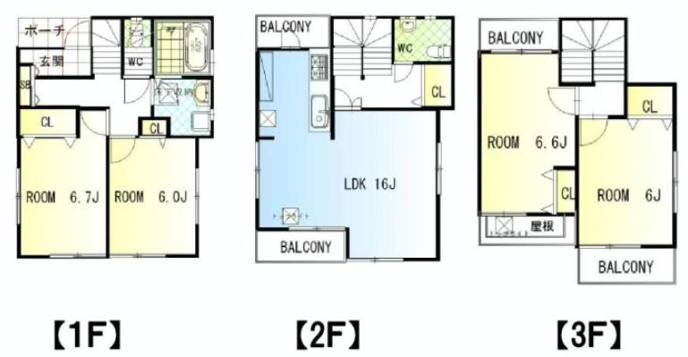 Floor plan. (3 Building), Price 49,500,000 yen, 4LDK, Land area 68.51 sq m , Building area 103.5 sq m