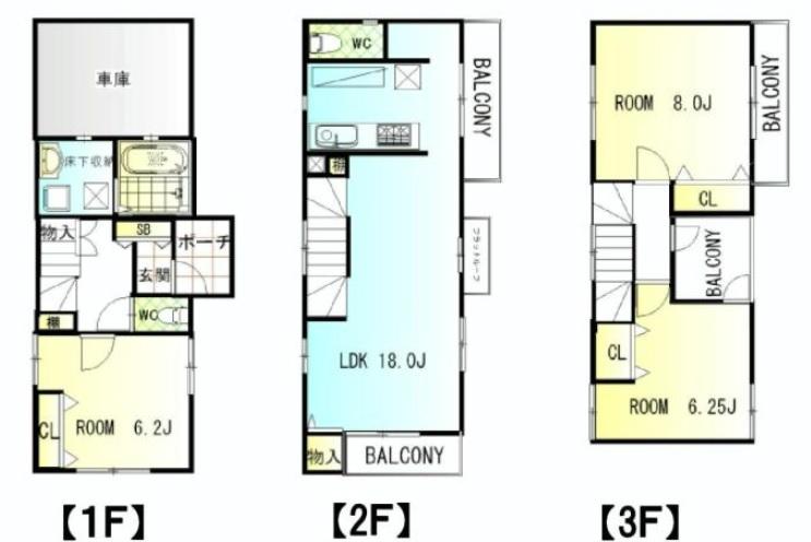 Floor plan. (5 Building), Price 48,500,000 yen, 3LDK, Land area 63.36 sq m , Building area 106.25 sq m
