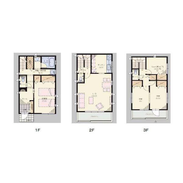Building plan example (floor plan). 3-storey plan
