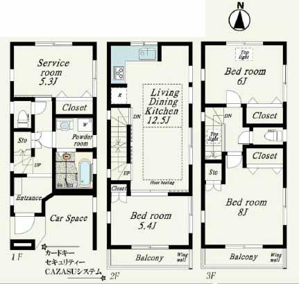 Floor plan. (B Building), Price 37,800,000 yen, 4LDK, Land area 56.15 sq m , Building area 101.42 sq m