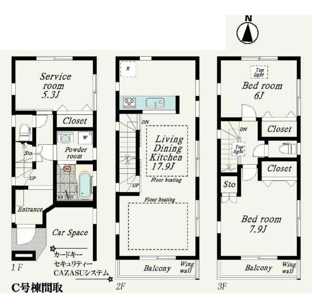 Floor plan. (C Building), Price 37,800,000 yen, 3LDK, Land area 56.15 sq m , Building area 101.42 sq m
