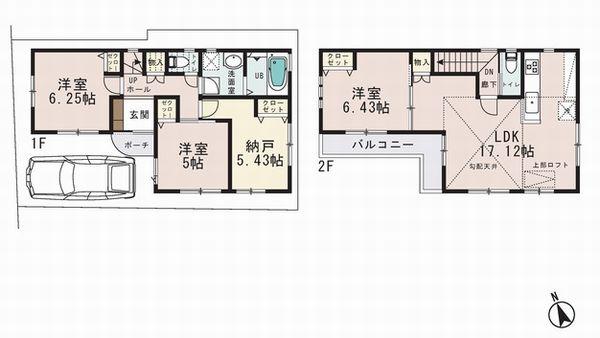 Floor plan. (A Building), Price 42,800,000 yen, 4LDK, Land area 74.93 sq m , Building area 89.5 sq m