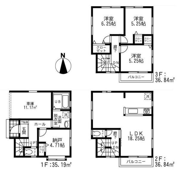 Floor plan. (Building 2), Price 38,800,000 yen, 3LDK+S, Land area 61.97 sq m , Building area 108.87 sq m
