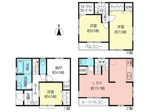 Floor plan. (3 Building), Price 36,800,000 yen, 3LDK+S, Land area 70.03 sq m , Building area 96.04 sq m