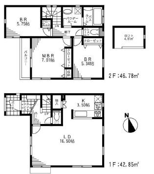 Floor plan. (7 Building), Price 42,800,000 yen, 3LDK, Land area 78.05 sq m , Building area 89.63 sq m