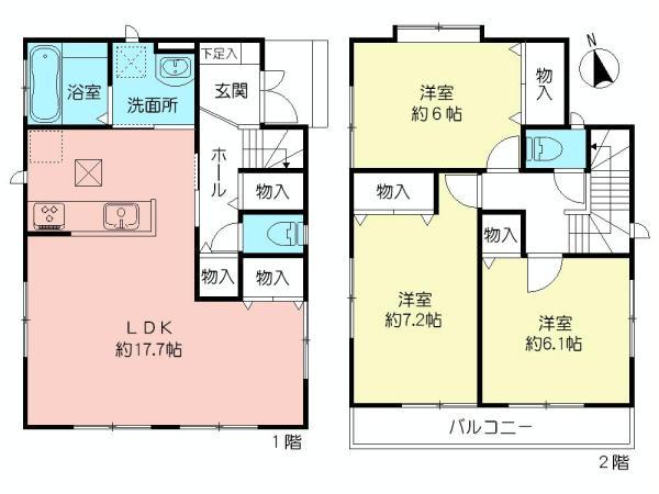 Floor plan. 53,800,000 yen, 3LDK, Land area 85.74 sq m , Building area 90.04 sq m