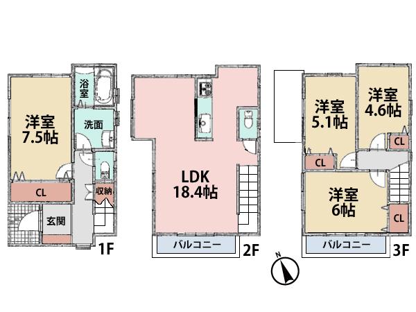 Floor plan. (B Building), Price 40,300,000 yen, 4LDK, Land area 74.29 sq m , Building area 97.49 sq m