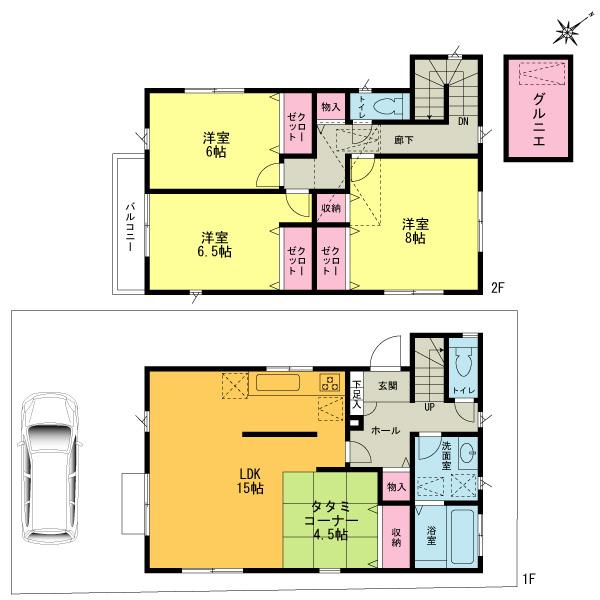 Floor plan. (Building 2), Price 46,800,000 yen, 3LDK, Land area 105.54 sq m , Building area 102.68 sq m