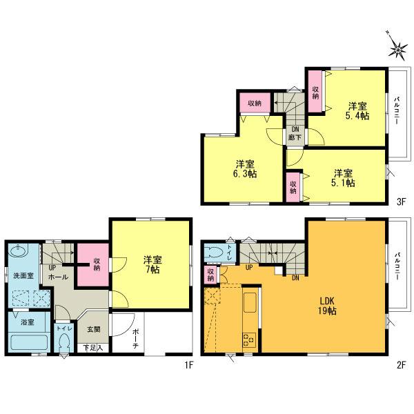 Floor plan. (A Building), Price 40,800,000 yen, 4LDK, Land area 75.42 sq m , Building area 102.25 sq m