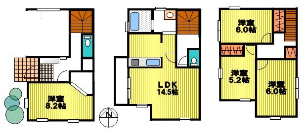 Floor plan. (Building 2), Price 42,800,000 yen, 4LDK, Land area 70.04 sq m , Building area 113.44 sq m