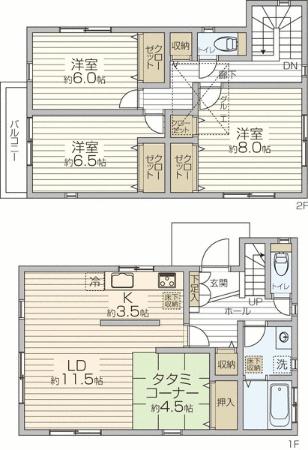 Floor plan. (Building 2), Price 46,800,000 yen, 3LDK+S, Land area 105.54 sq m , Building area 102.68 sq m