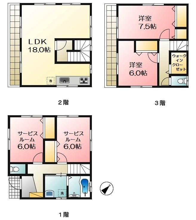 Floor plan. 49,800,000 yen, 2LDK + 2S (storeroom), Land area 91.71 sq m , Building area 106.11 sq m