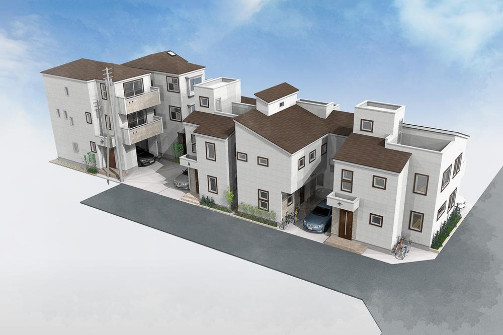 Cityscape Rendering. Musashi-Shinjo newly built five buildings Rendering (whole) is a building which produce a chic atmosphere! 