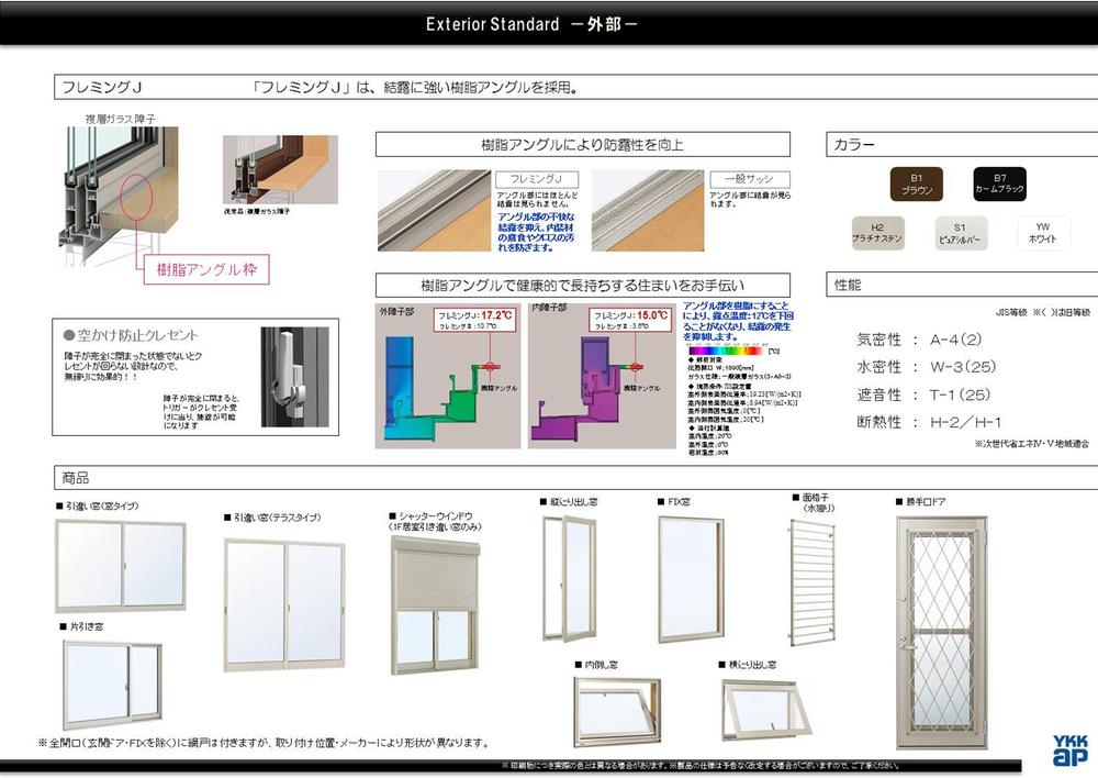 Security equipment. Windowing prevention Crescent feature to the sash. Not a completely closed state when the crescent is not around. Also, Improve the anti-dew tax by adopting the resin angle. air tightness ・ Water-tightness ・ Sound insulation ・ We have adapted to the next generation of energy saving in thermal insulation properties! 