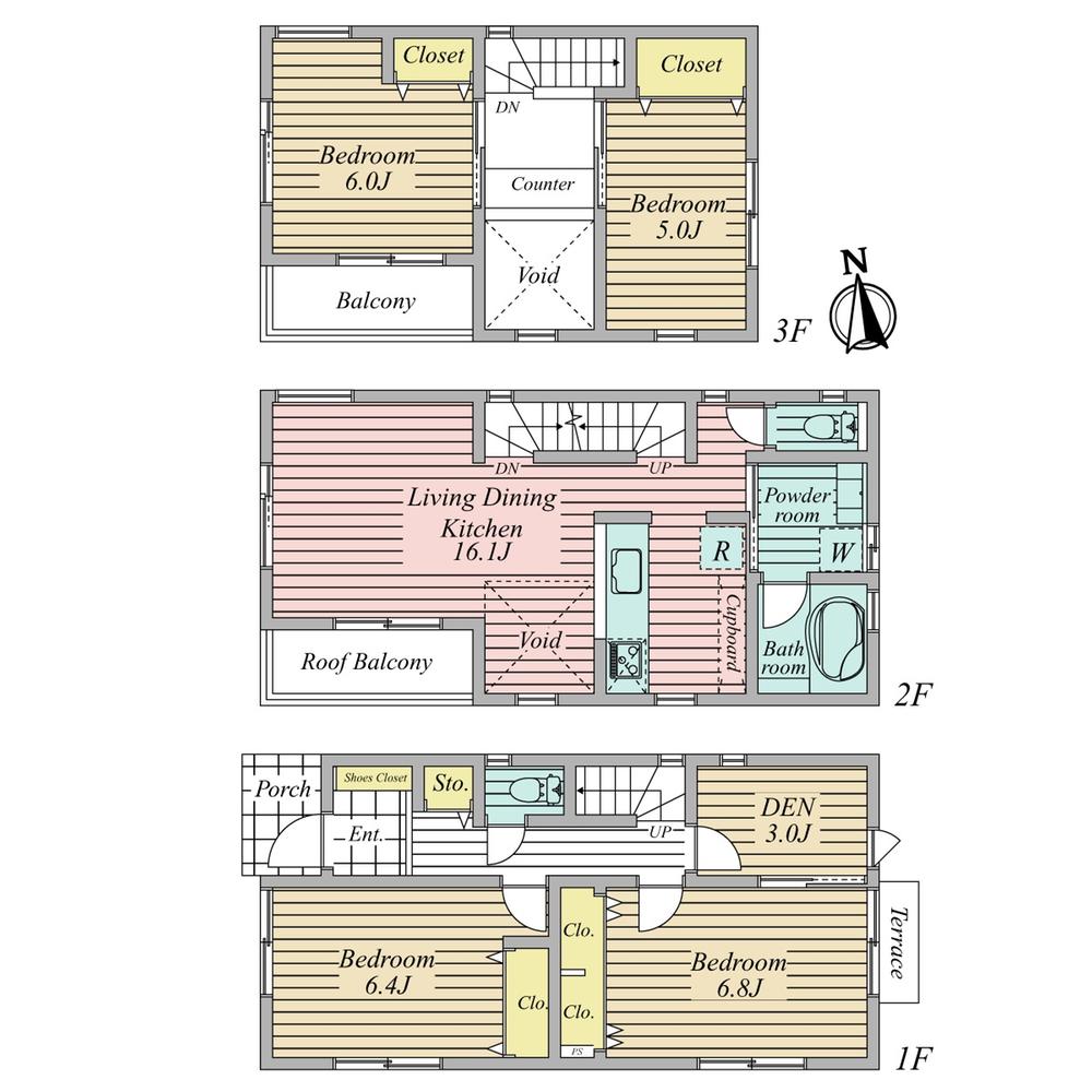 Floor plan. (E Building), Price 44,800,000 yen, 4LDK+S, Land area 93.05 sq m , Building area 103.7 sq m