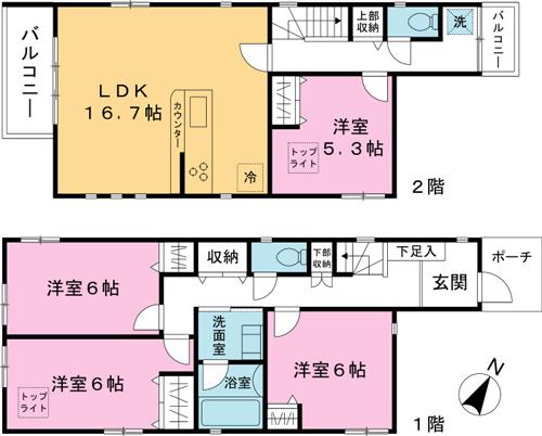 Floor plan. 49,900,000 yen, 2LDK + 2S (storeroom), Land area 92.93 sq m , Building area 99.82 sq m LDK16.7 Pledge Two-story
