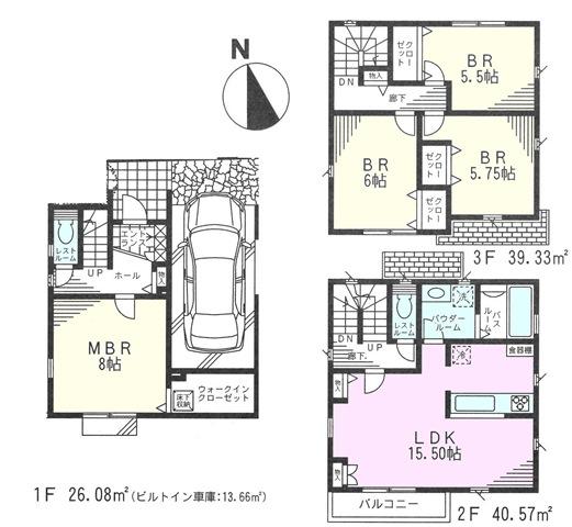 Floor plan. (Building 2), Price 47,800,000 yen, 4LDK, Land area 70.11 sq m , Building area 105.98 sq m