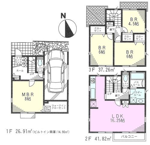 Floor plan. (4 Building), Price 47,800,000 yen, 4LDK, Land area 70.11 sq m , Building area 105.99 sq m
