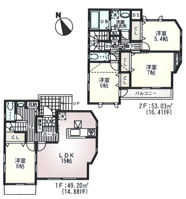 Floor plan. (1 Building), Price 43,800,000 yen, 4LDK, Land area 88.56 sq m , Building area 102.23 sq m