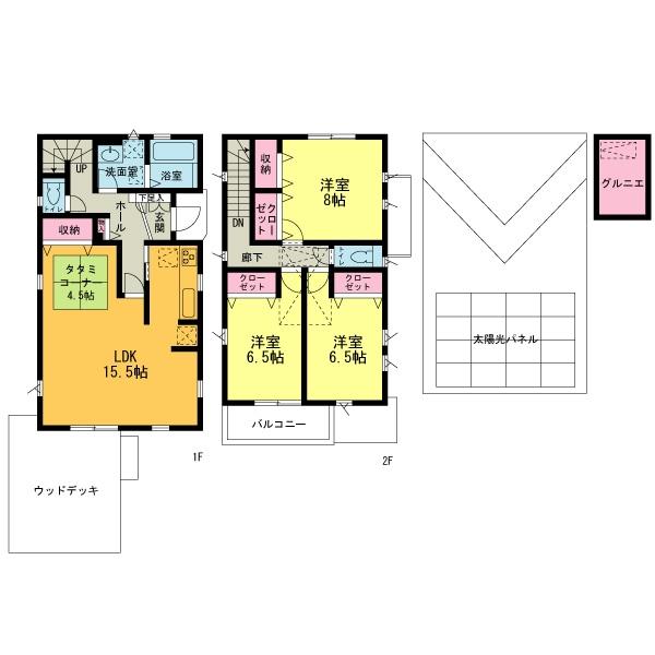 Floor plan. (1 Building), Price 43,800,000 yen, 3LDK, Land area 128.39 sq m , Building area 125.24 sq m