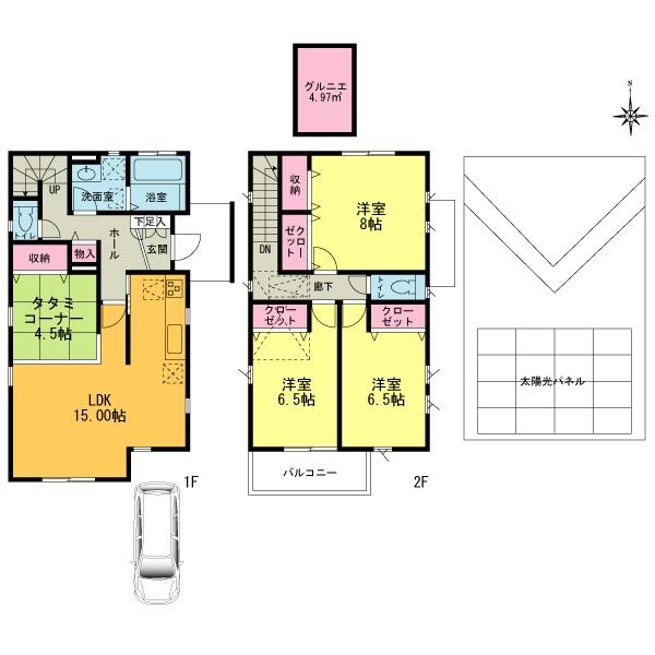 Floor plan. (Building 2), Price 42,800,000 yen, 3LDK, Land area 129.74 sq m , Building area 101.85 sq m