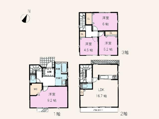 Floor plan. (3 Building), Price 40,800,000 yen, 4LDK, Land area 92.03 sq m , Building area 104.23 sq m