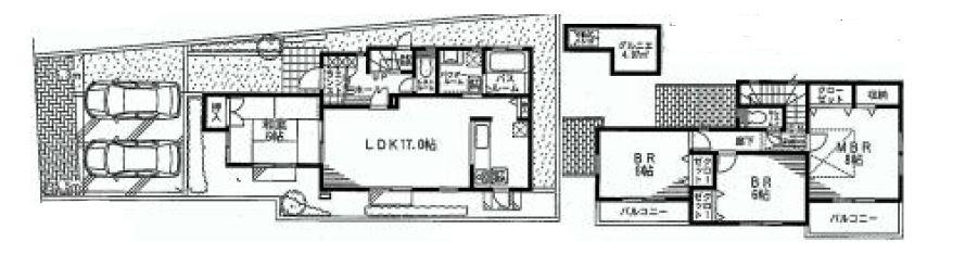 Floor plan. (1 Building), Price 43,800,000 yen, 4LDK, Land area 141.76 sq m , Building area 103.36 sq m