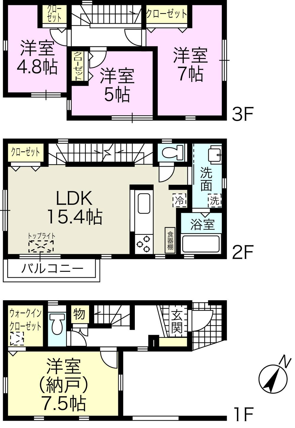 Floor plan. (5 Building), Price 47,800,000 yen, 4LDK, Land area 65.59 sq m , Building area 104.87 sq m
