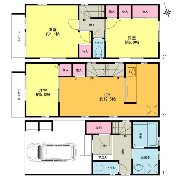 Floor plan. (A Building), Price 33,800,000 yen, 3LDK, Land area 55.11 sq m , Building area 102.16 sq m