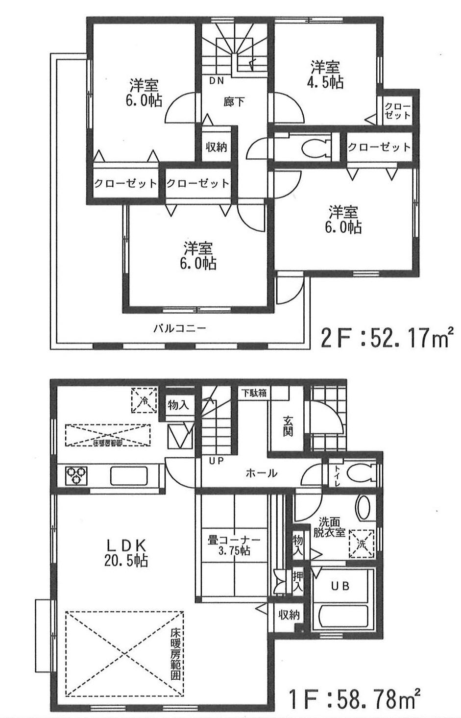 Building plan example (floor plan). Building reference plan. 4SLDK area / 110.95 sq m Building price / 17.5 million (tax included)