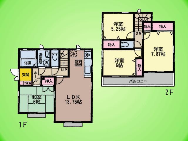 Floor plan. (E Building), Price 34,800,000 yen, 4LDK, Land area 125.23 sq m , Building area 92.53 sq m