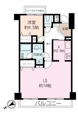 Floor plan. 1LDK, Price 4.5 million yen, 1LDK of occupied area 53.15 sq m spacious living