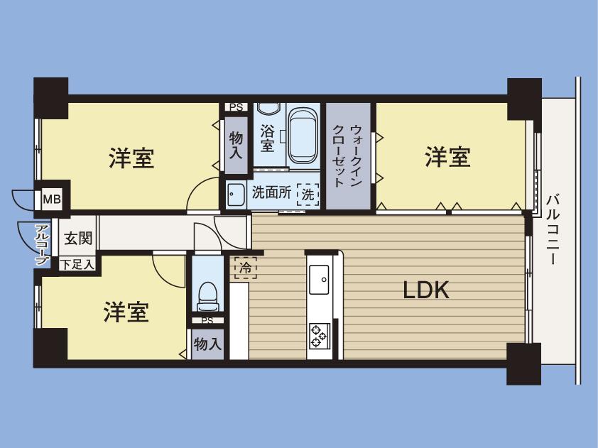 Floor plan. 3LDK, Price 14.8 million yen, Occupied area 72.74 sq m , Is a floor plan of the balcony area 19.56 sq m 3LDK.
