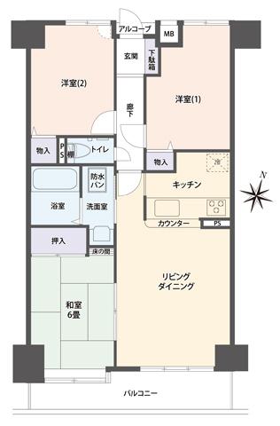 Floor plan. 3LDK, Price 9.98 million yen, Occupied area 68.96 sq m , Balcony area 7.29 sq m