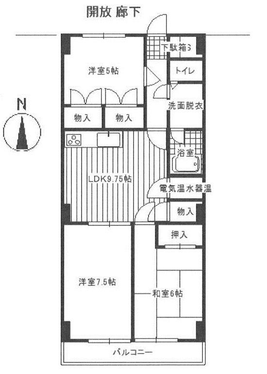 Floor plan. 3LDK, Price 9.8 million yen, Occupied area 64.35 sq m , Balcony area 6.21 sq m