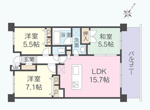 Floor plan. 3LDK, Price 21 million yen, Occupied area 69.44 sq m , Between the balcony area 13.8 sq m floor plan