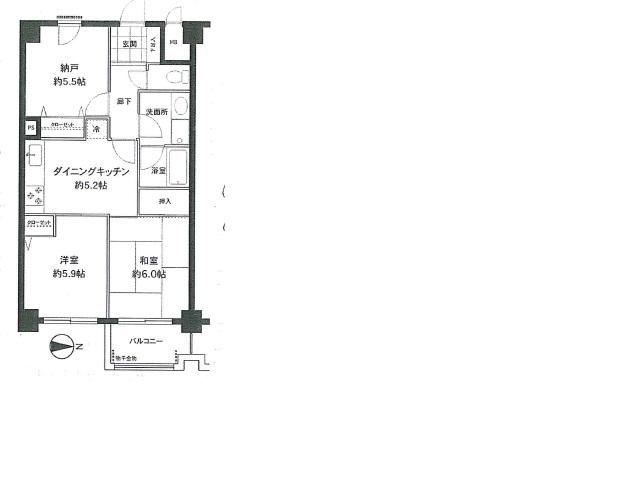 Floor plan. 3DK, Price 11.3 million yen, Occupied area 56.43 sq m , Balcony area 4.09 sq m