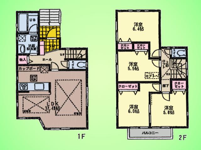 Floor plan. (1 Building), Price 34,850,000 yen, 4LDK, Land area 90.01 sq m , Building area 95.77 sq m