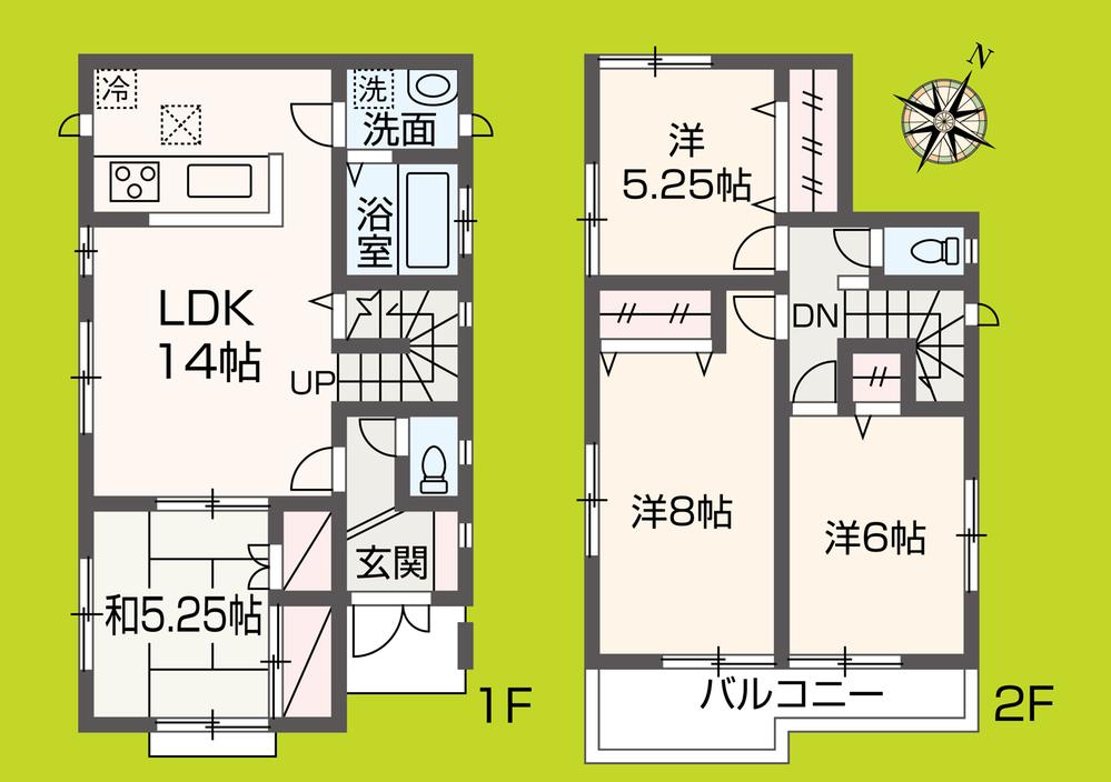 Floor plan. (Building 2), Price 35,800,000 yen, 4LDK, Land area 101.49 sq m , Building area 91.91 sq m