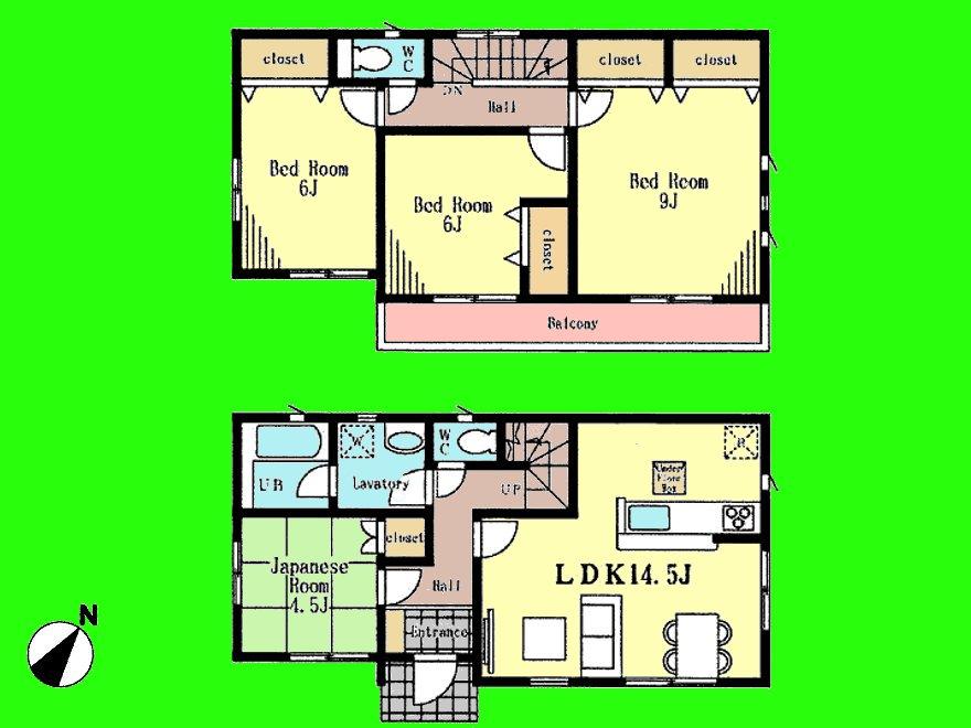 Floor plan. (3 Building), Price 22,800,000 yen, 4LDK, Land area 114.77 sq m , Building area 94.77 sq m