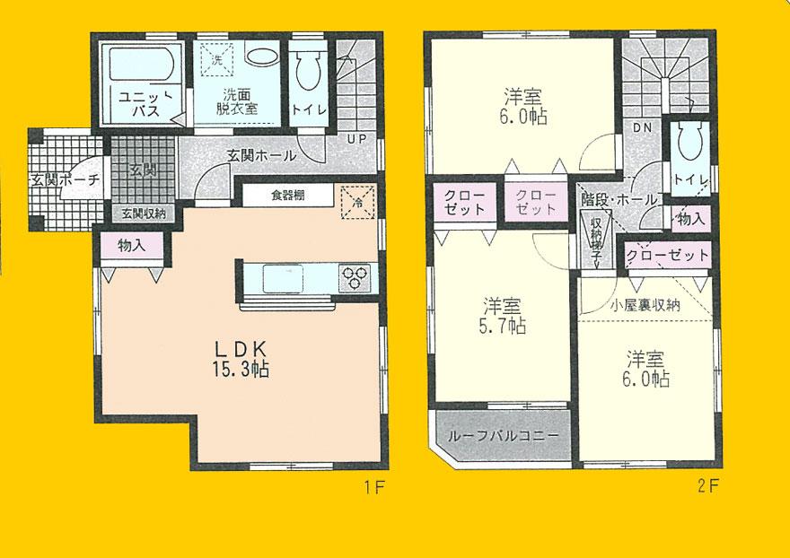 Floor plan. 28.8 million yen, 3LDK, Land area 85.09 sq m , Building area 84.07 sq m