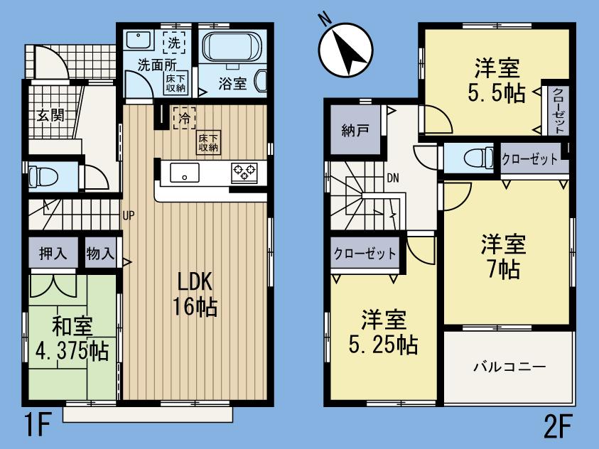 Floor plan. (Building 2), Price 32,800,000 yen, 4LDK+S, Land area 109.01 sq m , Building area 94.6 sq m