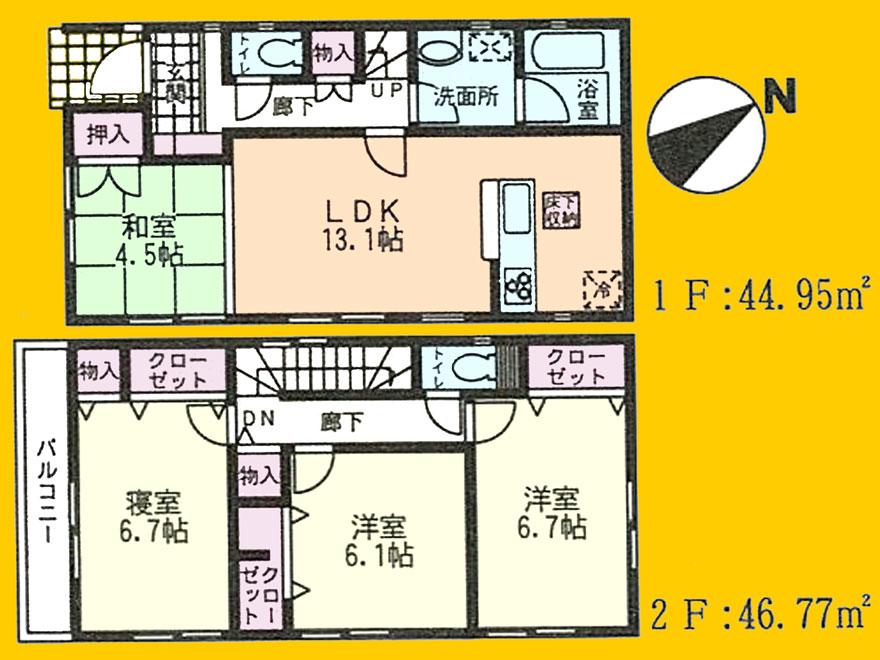 Floor plan. (3 Building), Price 37,800,000 yen, 4LDK, Land area 96.51 sq m , Building area 91.72 sq m