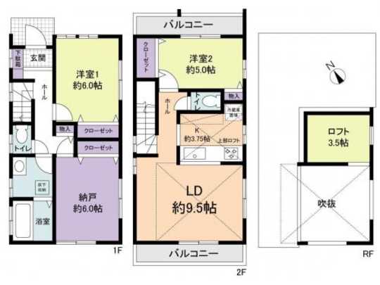 Floor plan. 1st floor: Western-style about 6 Pledge ・ Closet about 6 Pledge Second floor: LDK about 13.2 Pledge ・ Western-style about 5 Pledge + loft