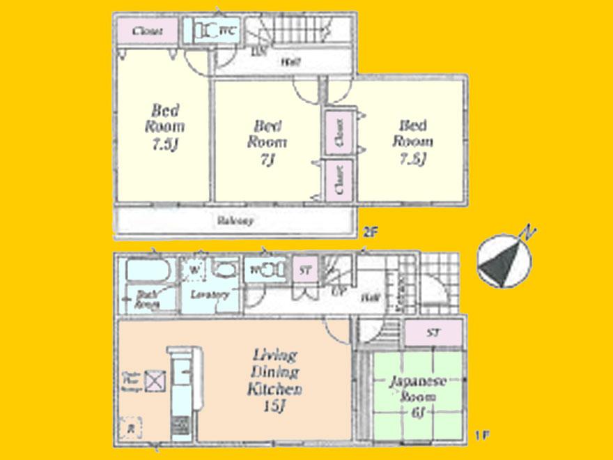 Floor plan. (Building 2), Price 29.5 million yen, 4LDK, Land area 156.77 sq m , Building area 113.82 sq m